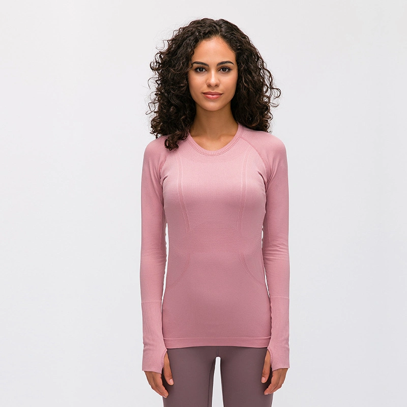 2023 Lulu New Women Long Sleeve Round Neck Sports T-Shirt Running Fitness Top Slim Breathable Yoga Wear